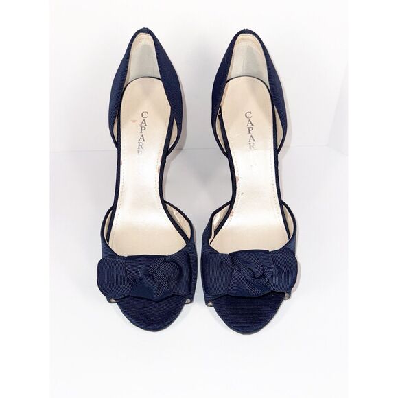 Caparros Navy Blue Heels Bow Peep Toe Pump Dressy Nautical Formal Stiletto 9.5 B - Picture 4 of 16